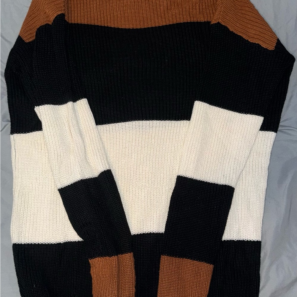 Striped Black, White, and Brown Sweater